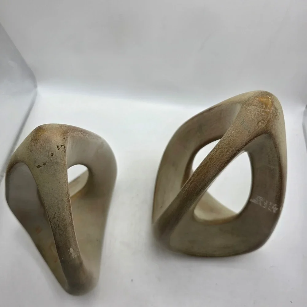 Vintage MCM Sculptural Triangle Bookends Pair Stone Composite Atomic Modernist